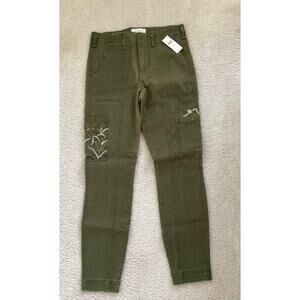 Anthropologie embrodered cargo skinny pants women size 27 green